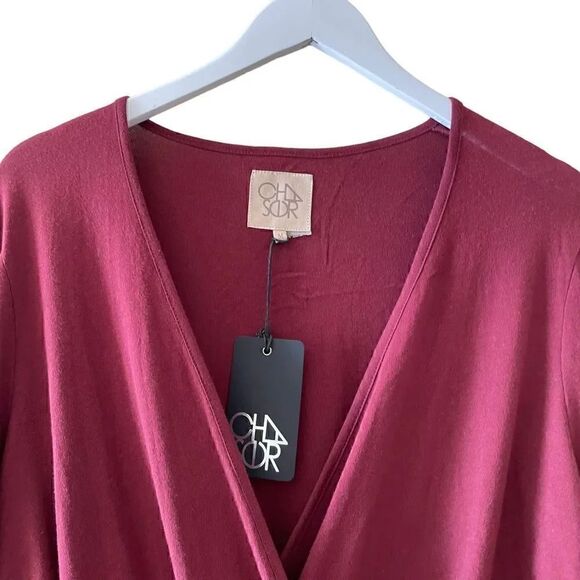 NWT Chaser Revolve Cotton FLARED SLEEVE SURPLICE  Faux Wrap Top Old Zin  Sz M - Picture 7 of 13